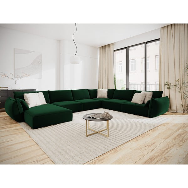 Sötétzöld bársony sarokkanapé (jobb oldali-U alakú) Vanda – Mazzini Sofas-image-1