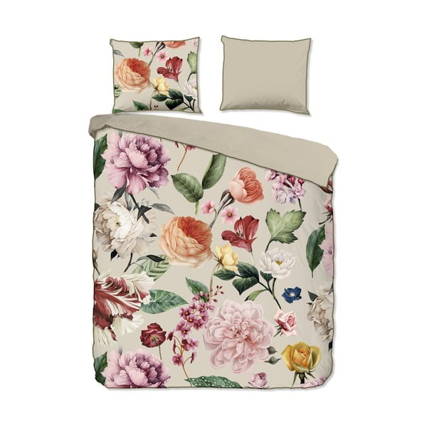 Bézs kétszemélyes-hosszabbított pamut-szatén ágyneműhuzat 200x220 cm Fiori – Descanso