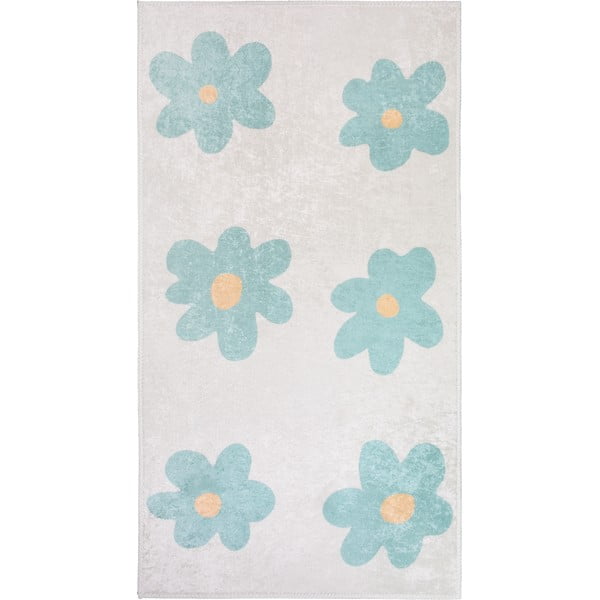Mentazöld-elefántcsont színű mosható gyerek szőnyeg 60x100 cm Cute Flowers Green – Vitaus