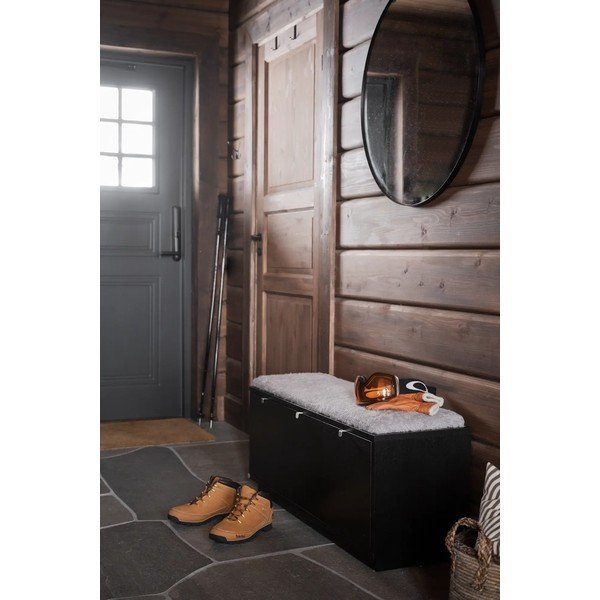 Fekete-szürke ülőkés cipőtartó tölgyfa dekorral Confetti – Rowico-image-1