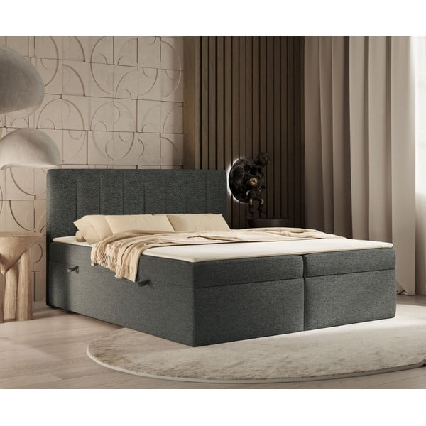 Sötétszürke ágyneműtartós boxspring ágy 160x200 cm Novento – Maison de Rêve-image-4