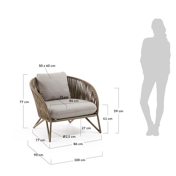 Világosszürke-barna fém kerti fotel Branzie – Kave Home-image-1