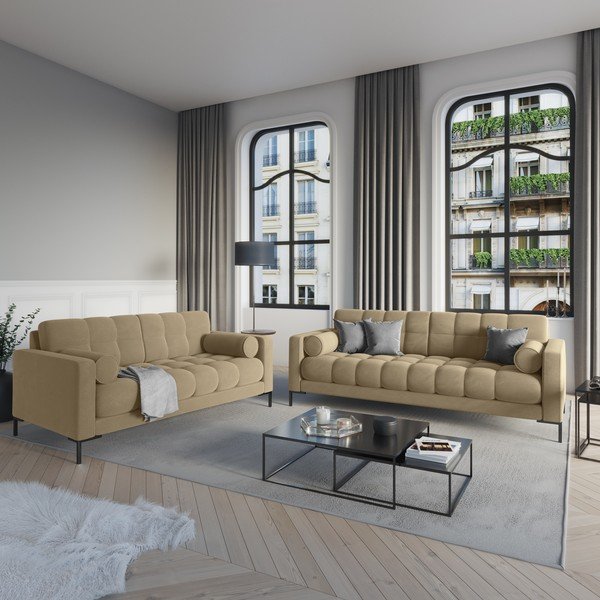 Bali bézs bársony kanapé - Cosmopolitan Design-image-1