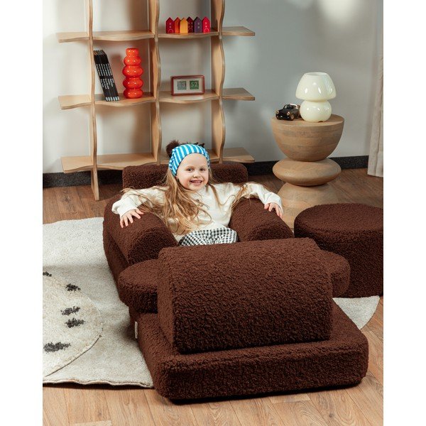 Sötétbarna buklé gyerek kanapé párna Warm Hazel – Wigiwama-image-3
