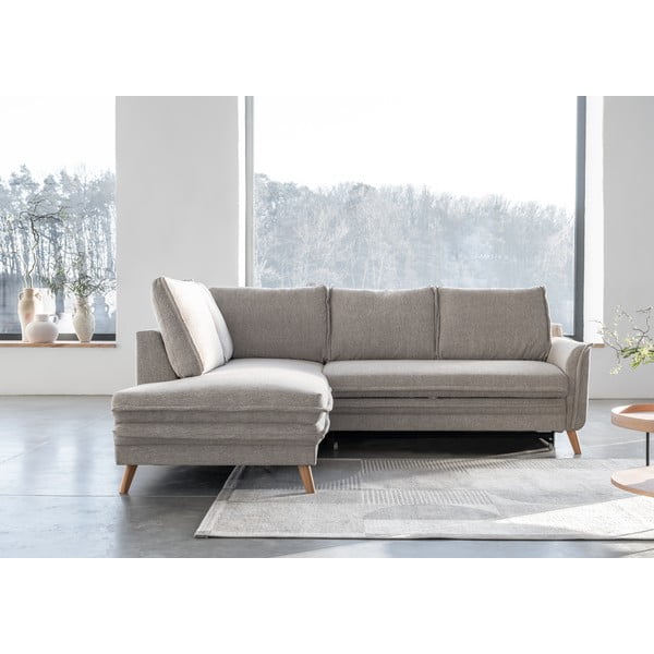 Bézs kinyitható sarokkanapé (bal oldali) Charming Charlie – Miuform-image-1