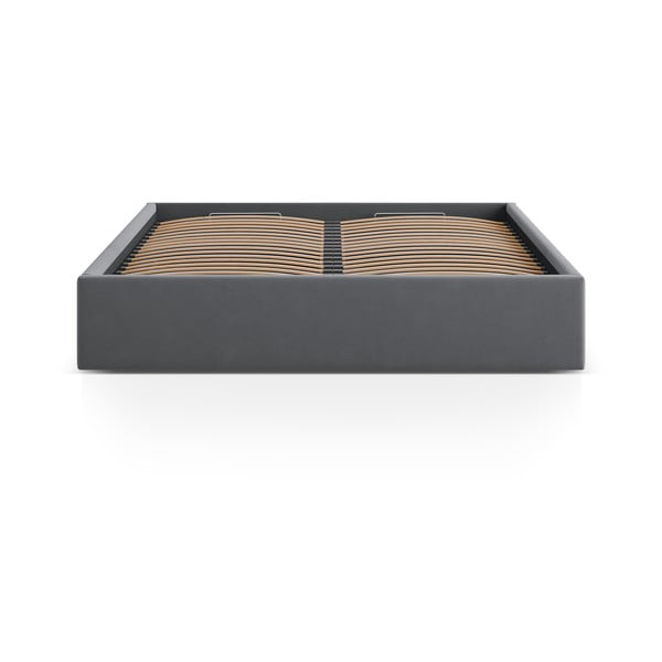 Szürke kárpitozott ágyneműtartós-ágytámla nélkül franciaágy ágyráccsal 160x200 cm Susan – Micadoni -image-2