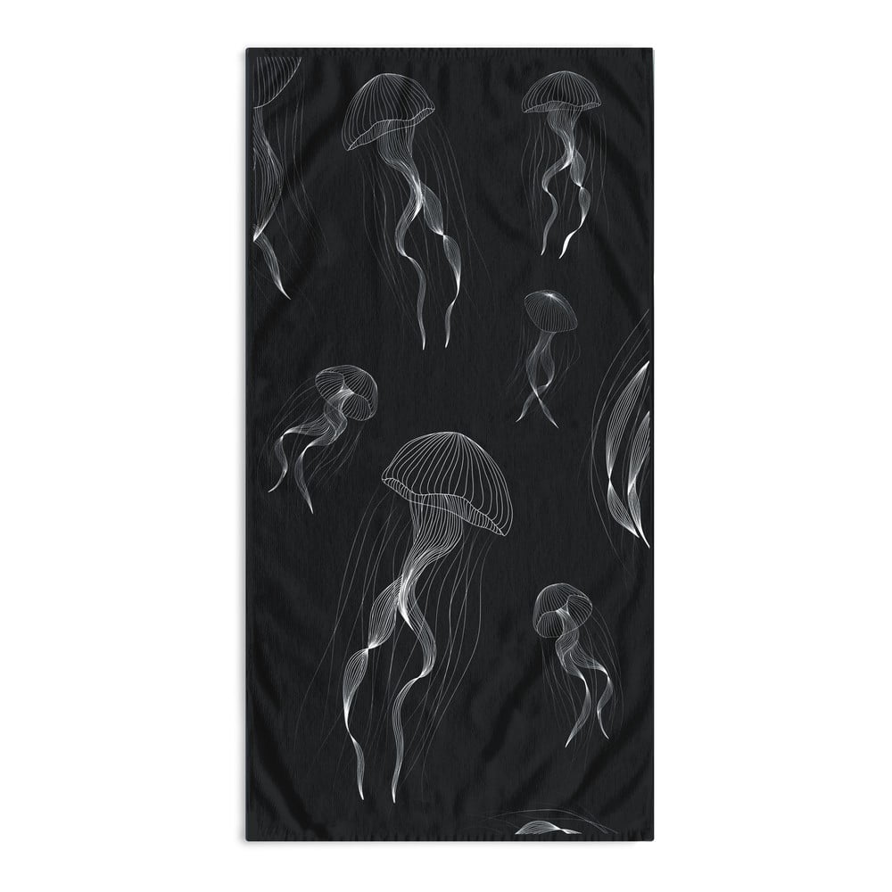 Fekete-fehér strandtörölköző 90x180 cm Jellyfish  DecoKing