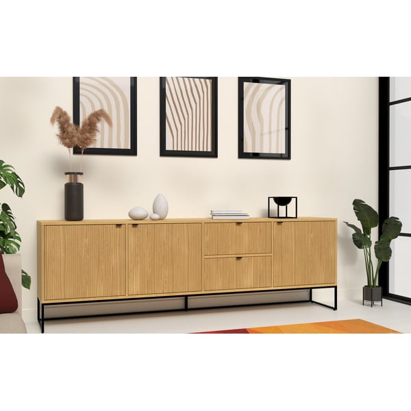 Natúr színű alacsony komód tölgyfa dekorral 235x76 cm Bali – Tenzo-image-1