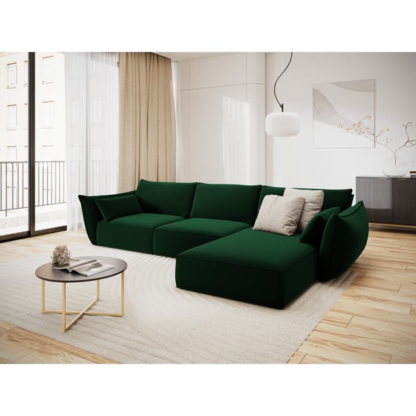 Sötétzöld bársony sarokkanapé (jobb oldali-heverő résszel) Vanda – Mazzini Sofas-image-1