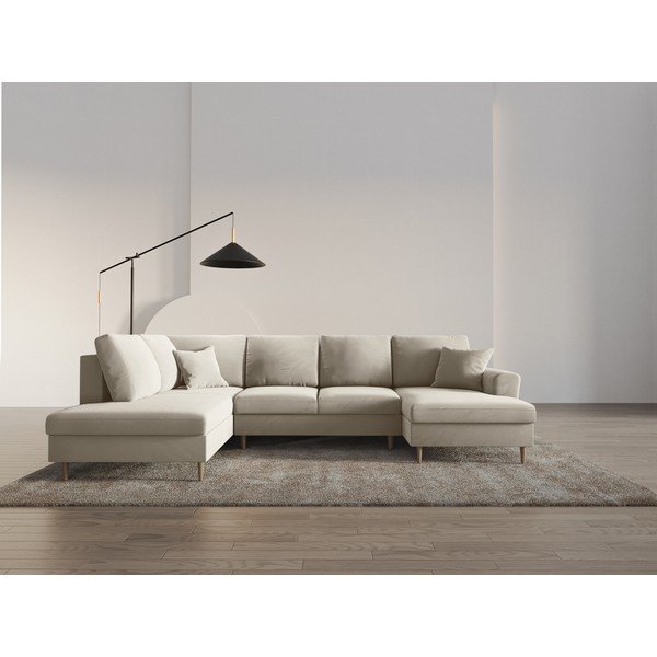 Bézs bársony kinyitható tárolóhelyes sarokkanapé (bal oldali-U alakú) Kyoto – Cosmopolitan Design-image-2