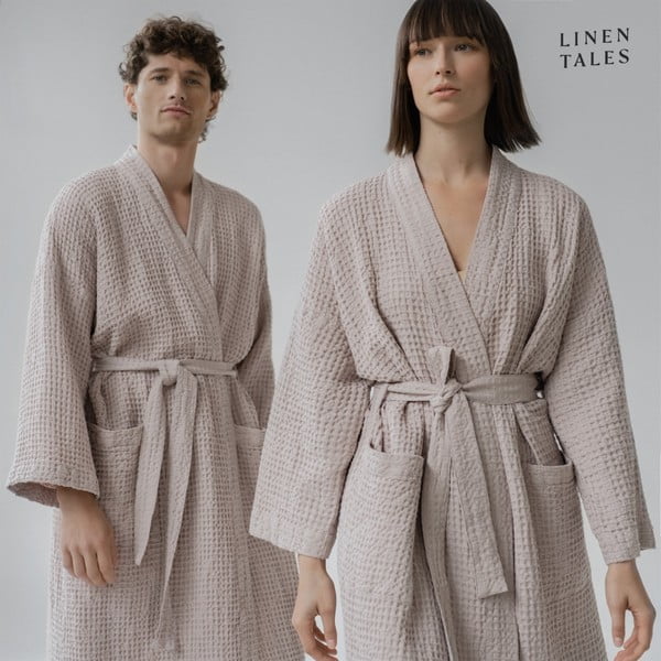 Világos rózsaszín lenkeverék fürdőköpeny S/M Powder – Linen Tales-image-3