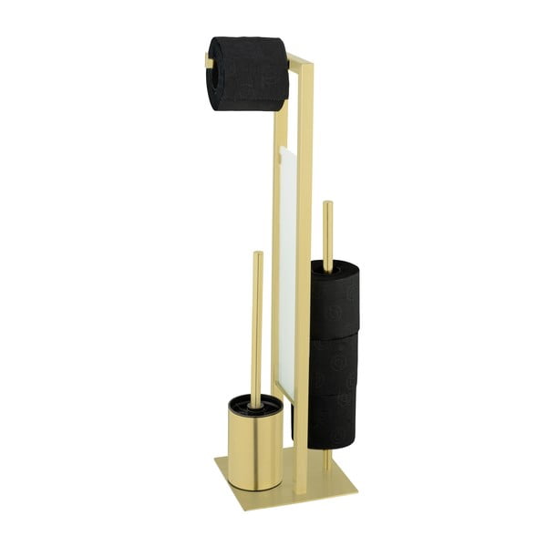 Aranyszínű rozsdamentes acél WC-papír tartó állvány kefével Rivalta – Wenko-image-1