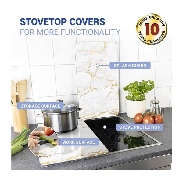 Fehér-aranyszínű edzett üveg tűzhely fedőlap szett 2 db-os 30x52 cm Marble – Wenko-image-3