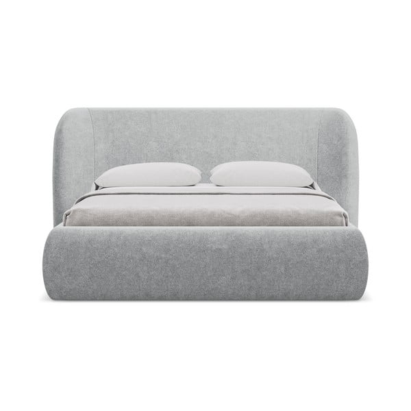 Világosszürke kárpitozott ágyneműtartós franciaágy ágyráccsal 160x200 cm Hauke – Makamii-image-3