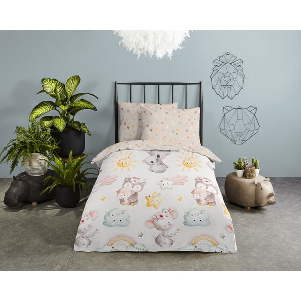 Barna-bézs egyszemélyes pamut gyerek ágyneműhuzat 140x200 cm Hugs – Good Morning-image-1