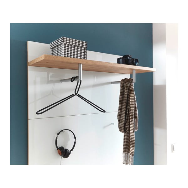 Fehér-natúr színű fogas panel tölgyfa dekorral Telde – Germania-image-3