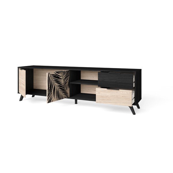 Fekete TV-állvány tölgyfa dekorral 181x53 cm Palmera - Marckeric-image-3