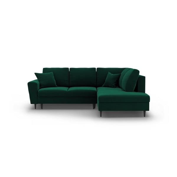 Zöld bársony kinyitható tárolóhelyes sarokkanapé (jobb oldali-L alakú) Kyoto – Cosmopolitan Design