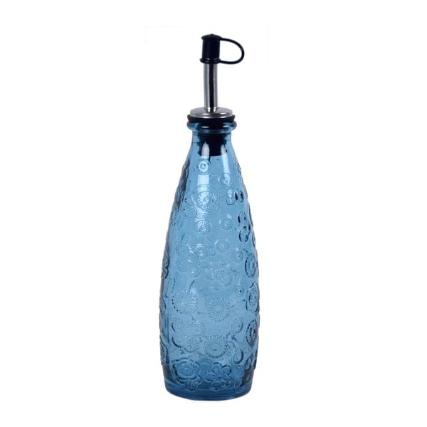 Flora kék üveg palack, kiöntővel - Ego Dekor
