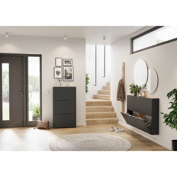 Antracitszürke billenő ajtós cipőtartó 71x127x22 cm Ameca – Germania-image-4