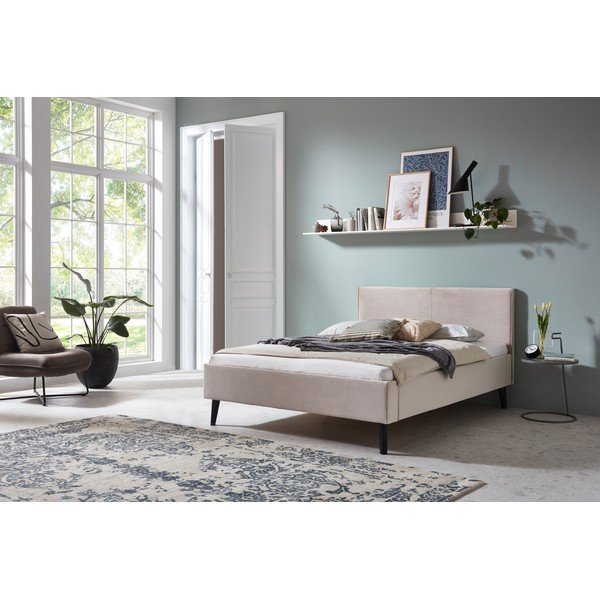 Fehér-krémszínű kárpitozott franciaágy ágyrács nélkül 140x200 cm Leira – Meise Möbel-image-1