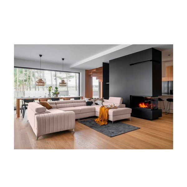 Rózsaszín kinyitható-tárolóhelyes sarokkanapé (jobb oldali-U alakú) Louis – ELTAP-image-1