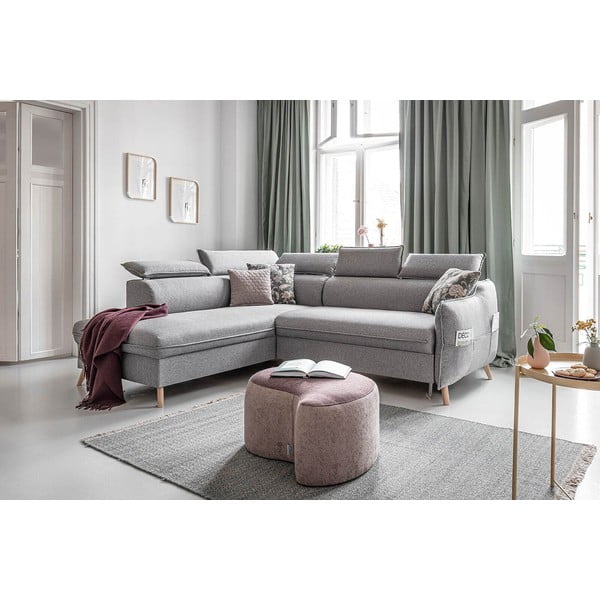 Világosszürke kinyitható sarokkanapé (bal oldali) Sweet Harmony – Miuform-image-3