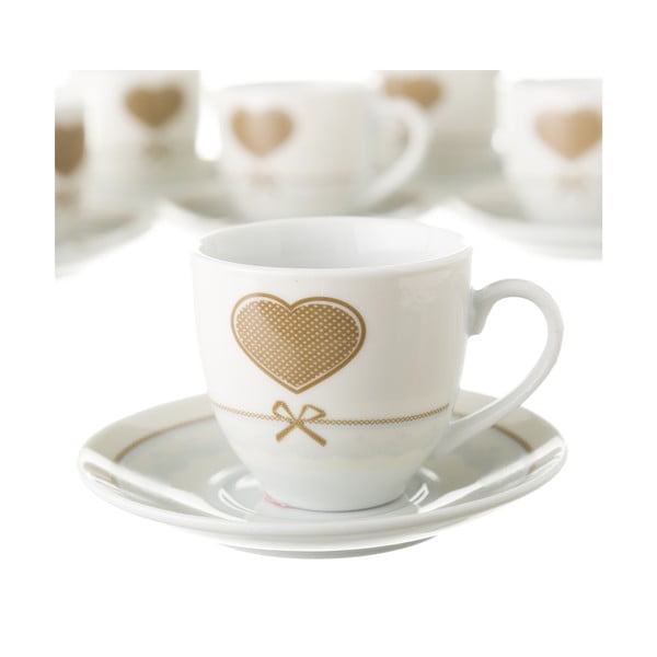 Heart 6 darabos csésze és alátét készlet, fém tartóval - Unimasa-image-2