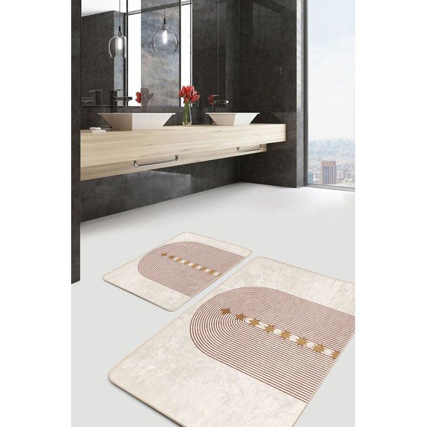 Bézs bársony fürdőszobai kilépő szett 2 db-os 60x100 cm – Mila Home-image-2