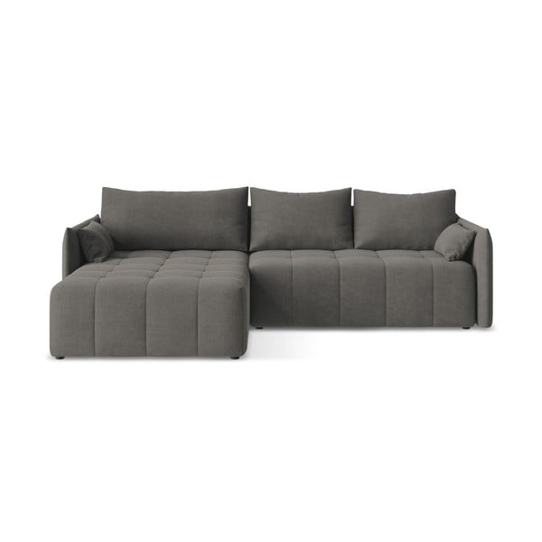 Sötétszürke kinyitható-tárolóhelyes sarokkanapé (bal oldali-heverő résszel) Moku – Makamii