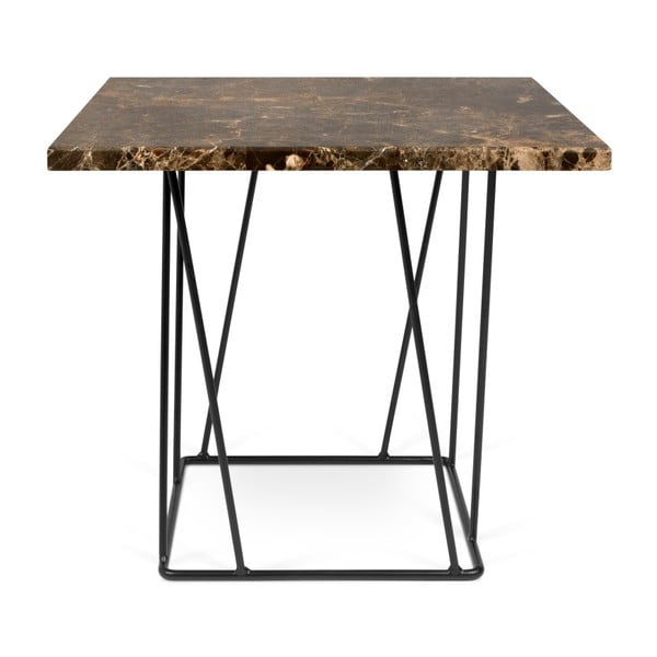 Helix barna márvány dohányzóasztal fekete lábakkal, 50 x 50 cm - TemaHome