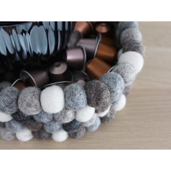 Ball Basket szürke-fehér golyós, gyapjú tárolókosár, ⌀ 28 cm - Wooldot-image-2