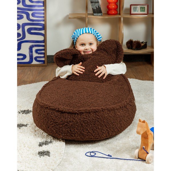 Sötétbarna buklé gyerek babzsákfotel Warm Hazel – Wigiwama-image-4