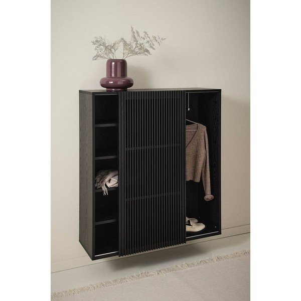Fekete előszoba bútor kőrisfa dekorral 110x120x40 cm Sion – Jotex-image-1