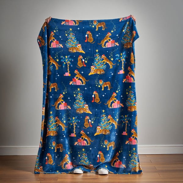 Kék mikroplüss takaró karácsonyi mintával 130x170 cm Christmas Tiger – Catherine Lansfield-image-4