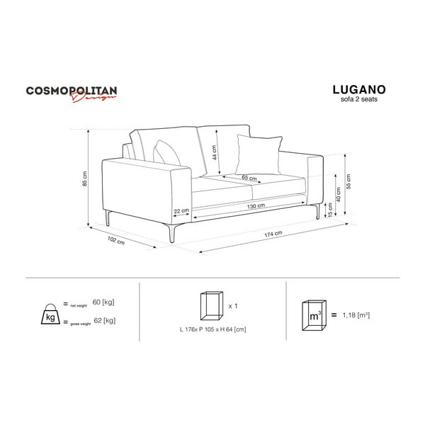 Lugano bézs kétszemélyes kanapé - Cosmopolitan Design-image-2