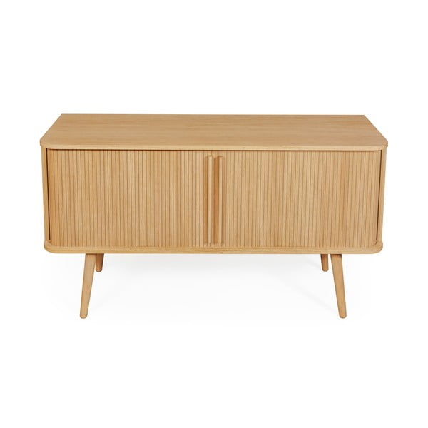 Natúr színű alacsony komód tolóajtóval, tölgyfa dekorral 138x75 cm Rove – Woodman-image-2