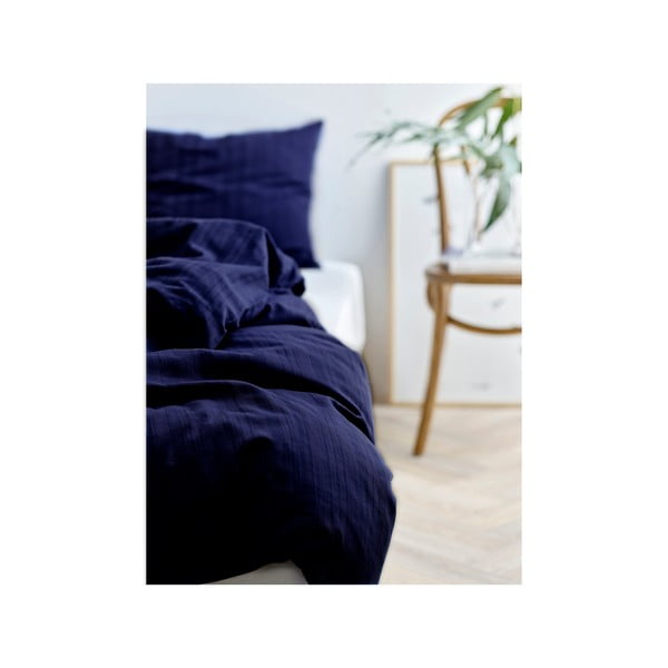 Sötétkék egyszemélyes hosszabbított damaszt ágyneműhuzat 140x220 cm Noble – Södahl-image-1