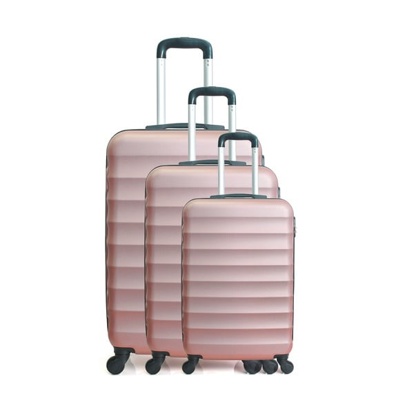 Jakarta 3 db-os rózsaszín gurulós bőrönd szett - Hero