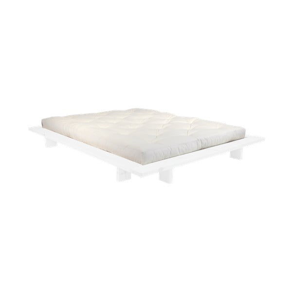 Japan Comfort Mat White/Natural borovi fenyőfa franciaágy matraccal, 160 x 200 cm - Karup Design