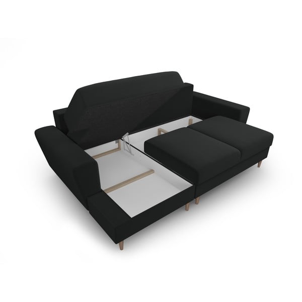 Fekete bársony kinyitható tárolóhelyes sarokkanapé (bal oldali-heverő résszel) Kyoto – Cosmopolitan Design-image-3