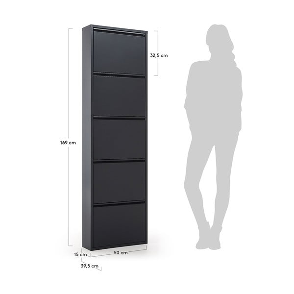 Antracitszürke fém billenő ajtós cipőtartó 50x169x15 cm Ode – Kave Home-image-2