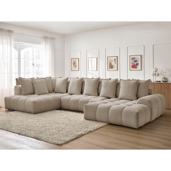 Szürkésbarna zsenília kinyitható-tárolóhelyes sarokkanapé (bal oldali-U alakú) Everest – Bobochic Paris-image-1