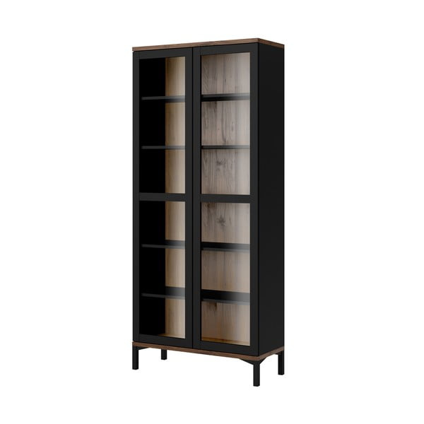 Fekete-natúr színű tálalószekrény diófa dekorral 89x203x36 cm Roomers – Tvilum-image-3