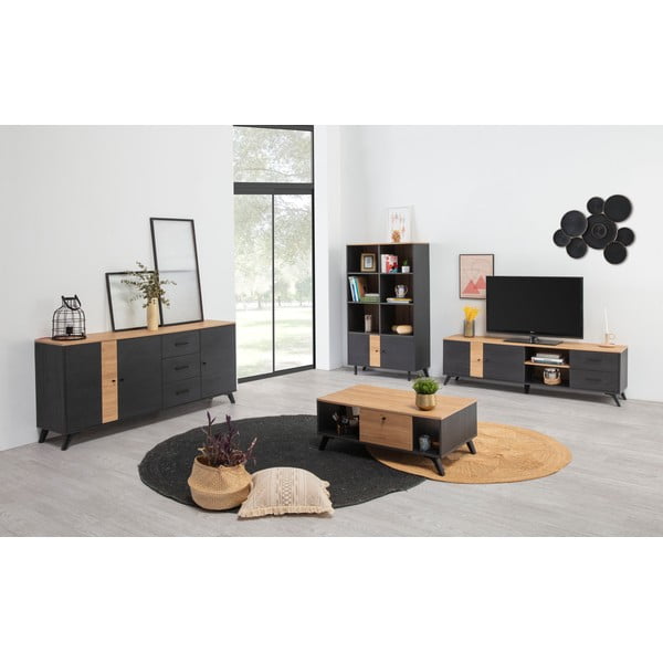 Fekete TV-állvány tölgyfa dekorral 181x53 cm Texas - Marckeric-image-1