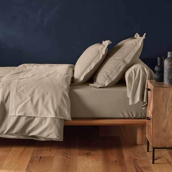 Világosbarna gumis pamut lepedő 160x200 cm Lina – douceur d'intérieur-image-1