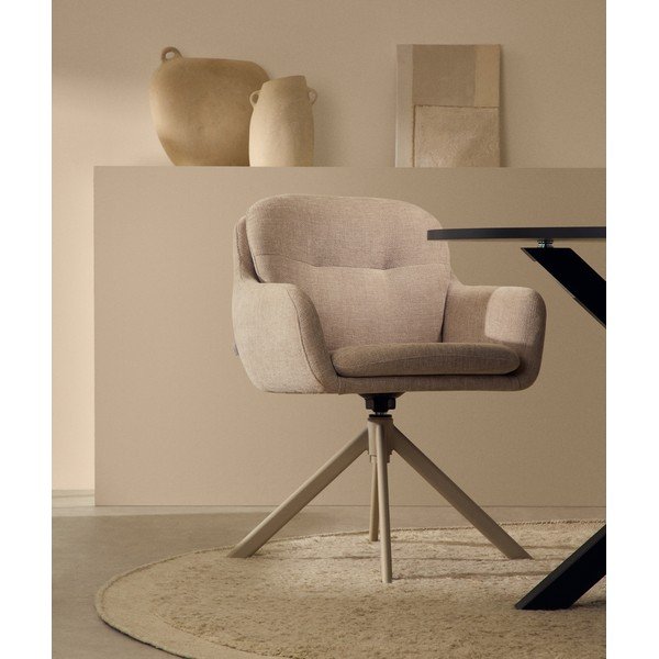 Bézs kárpitozott karfás étkezőfotel Lexa – Kave Home-image-1