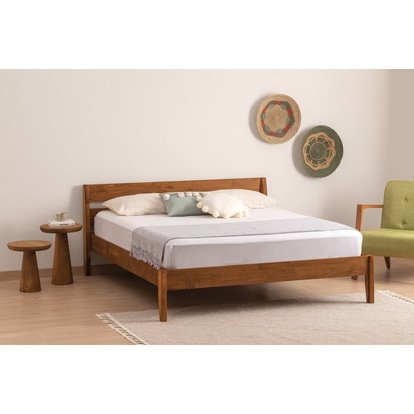 Natúr színű-sötétbarna lucfenyő egyszemélyes ágy ágyráccsal 90x200 cm Venus – Kalune Design-image-1