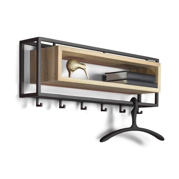 Fekete-natúr színű fém fali fogas polccal 78 cm School – Spinder Design-image-2