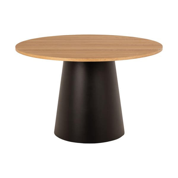 Fekete-natúr színű kerek étkezőasztal tölgyfa dekoros asztallappal ø 120 cm Soli – Actona